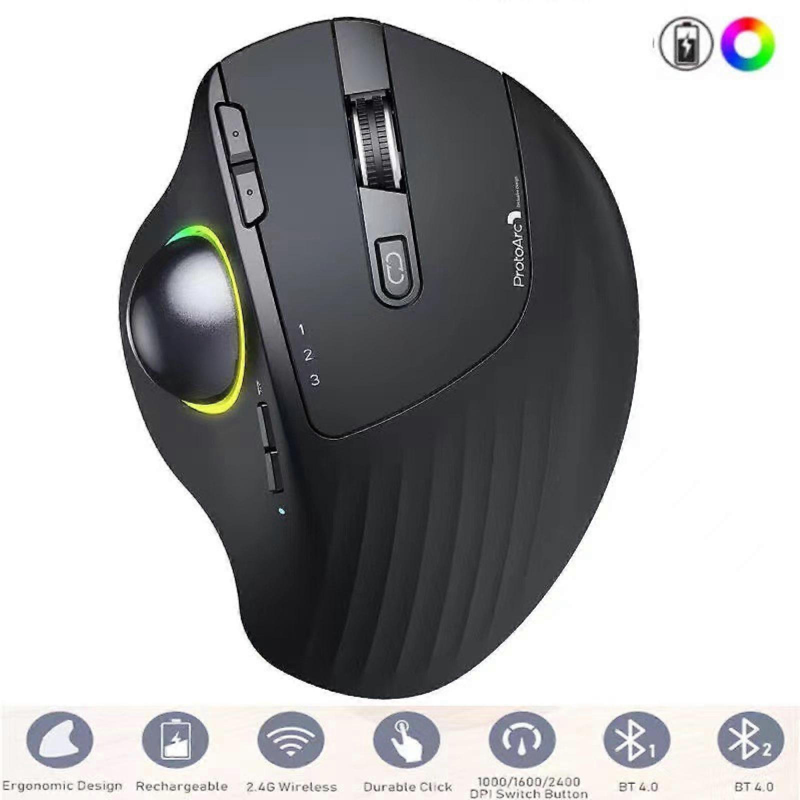 Souris Trackball sans fil - 2.4G USB + Dual Bluetooth Rollerball Mouse, Easy Thumb Control, Trackball de souris ergonomique rechargeable pour Mac, ordinateur portable, PC,