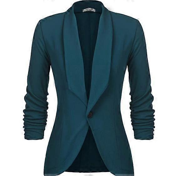 Women's 3/4 Stretchy Ruched Sleeve Open Front Lightweight Blazer Jackets