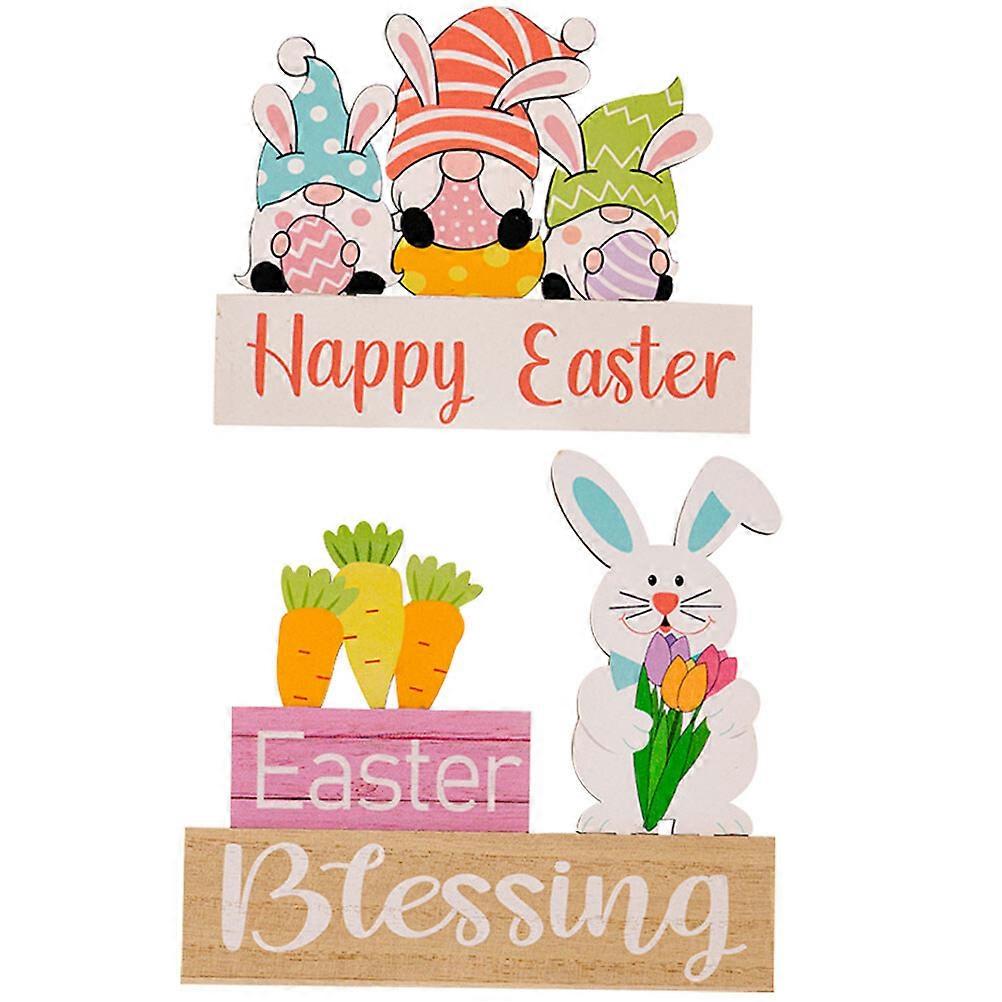 2Pcs Easter Bunny Decorations Wooden Easter Ornaments Wooden Easter Themed Craft