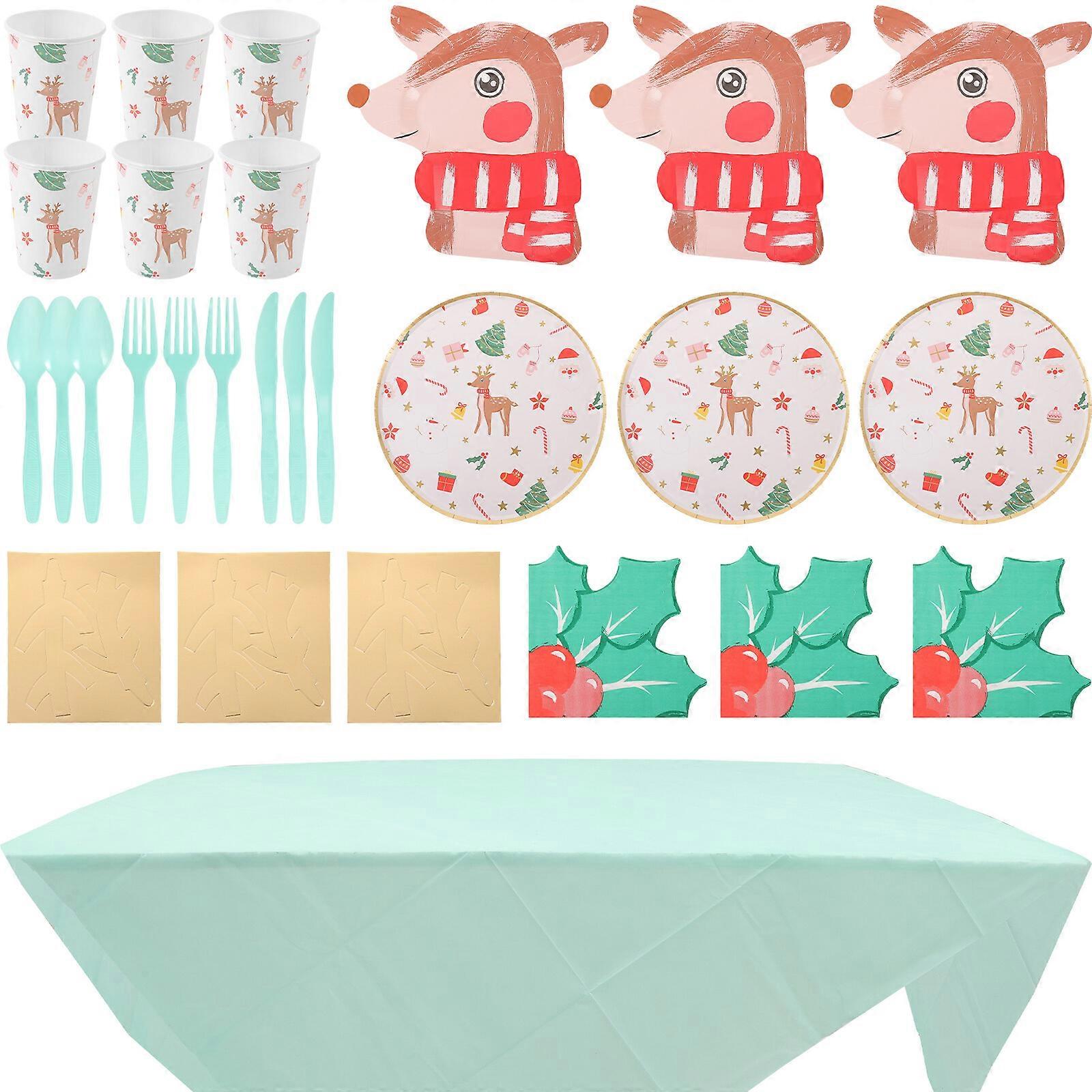 1 Set Party Geschirr Weihnachten Pappbecher Pappteller Party Geschirr Gabel Löffelschneider