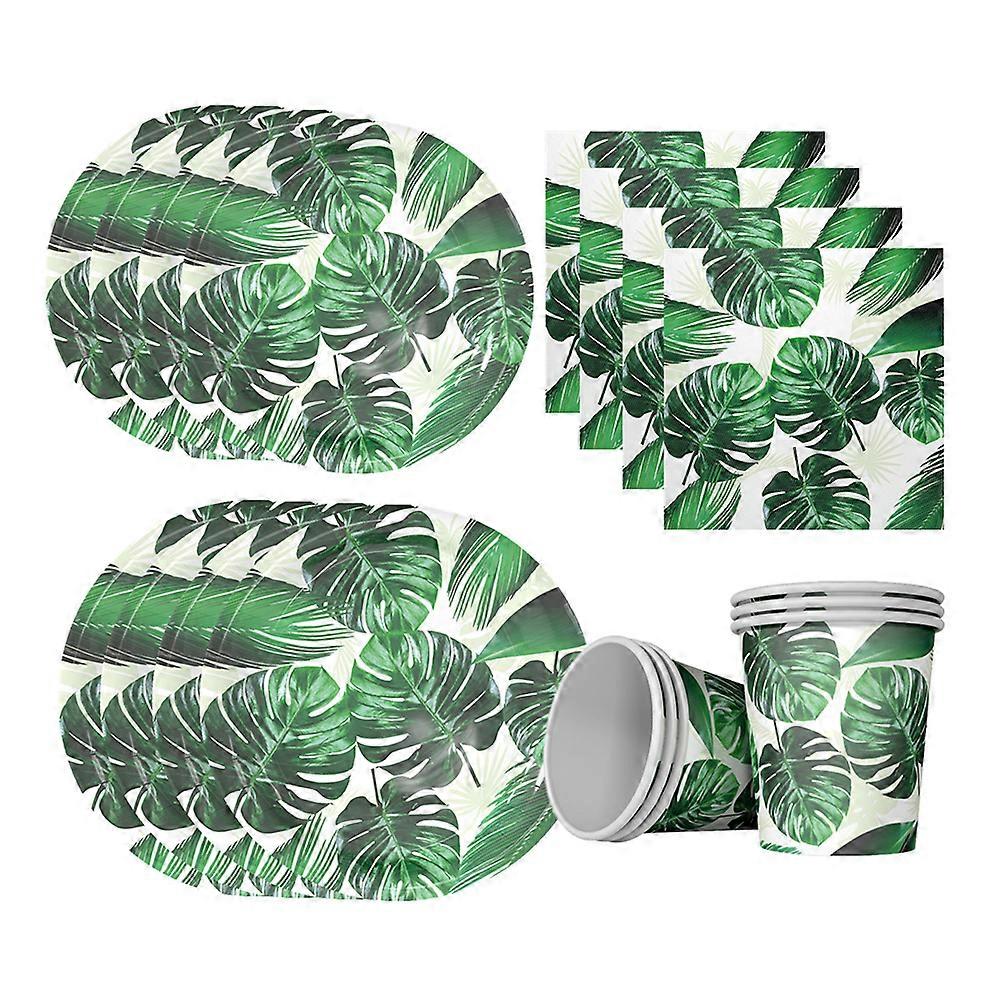 Gobelets en papier jetables Gobelets à vaisselle en papier Ensemble de serviettes Monstera Vaisselle en papier d’été