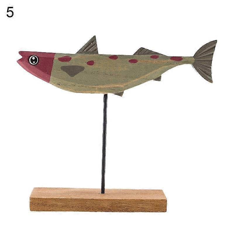 Fish Statue Exquisite Stable Wood Cute Fish Table Sculpture Stand for Home JIKAIX