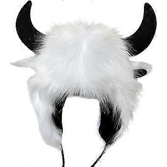 Büffelhut mit Hörnern Pelziger Ohrenschützer Winterhüte Büffelmaske Kopf Bison Gesichtsmaske Flauschige Ohren Kopfbedeckung Ohrenklappenhut Premium Ostern Premium