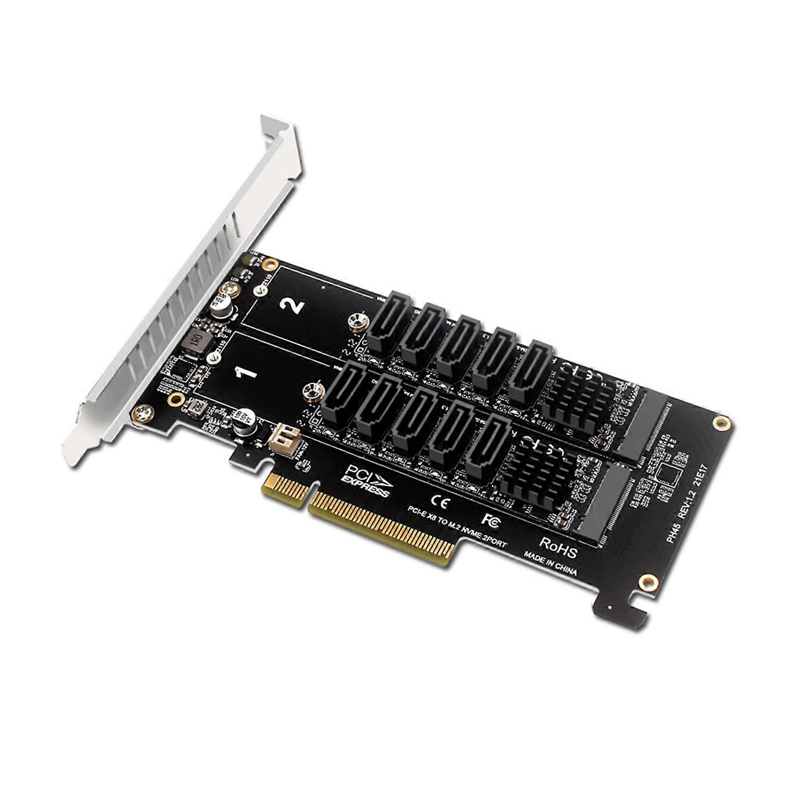 مهايئ NVMe PCIe ذو 10 منافذ 2 لمحرك الأقراص ذو الحالة الصلبة M.2 NVMe إلى PCI-E X8 5x6 جيجابت في الثانية لتقنية RAID