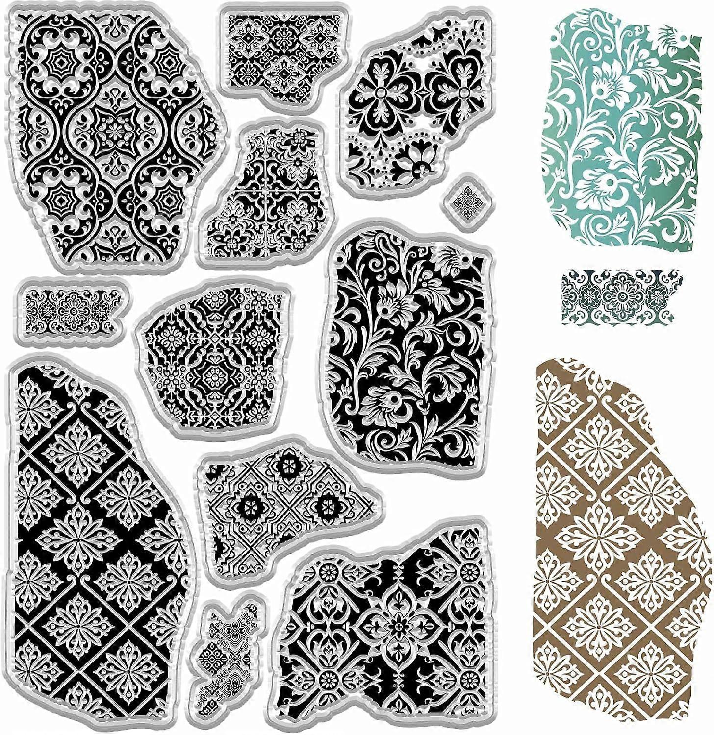 Flower Pattern Clear Stamps Background Texture Stamp Reusable Retro Transparent Silicone Stamp Seals for Journaling Card Making Scrapbooking Photo Alb