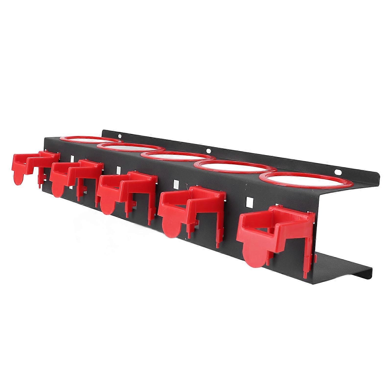 رف تخزين زجاجة الرش المثبت على الحائط مع 5 خطافات بلاستيكية معلقة لأدوات تنظيف المرآب