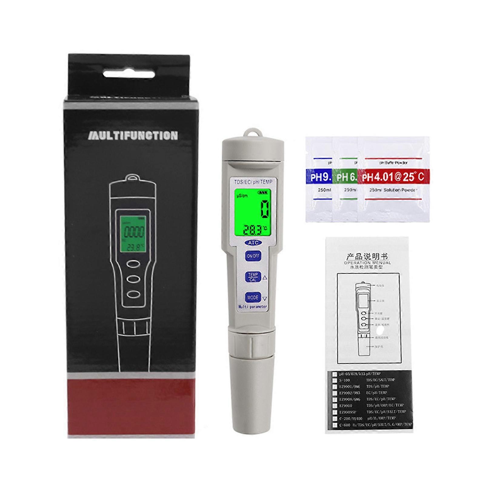 4-in-1 Digital pH Meter with pH/TDS/EC/Temp Function Water Quality Tester ABS