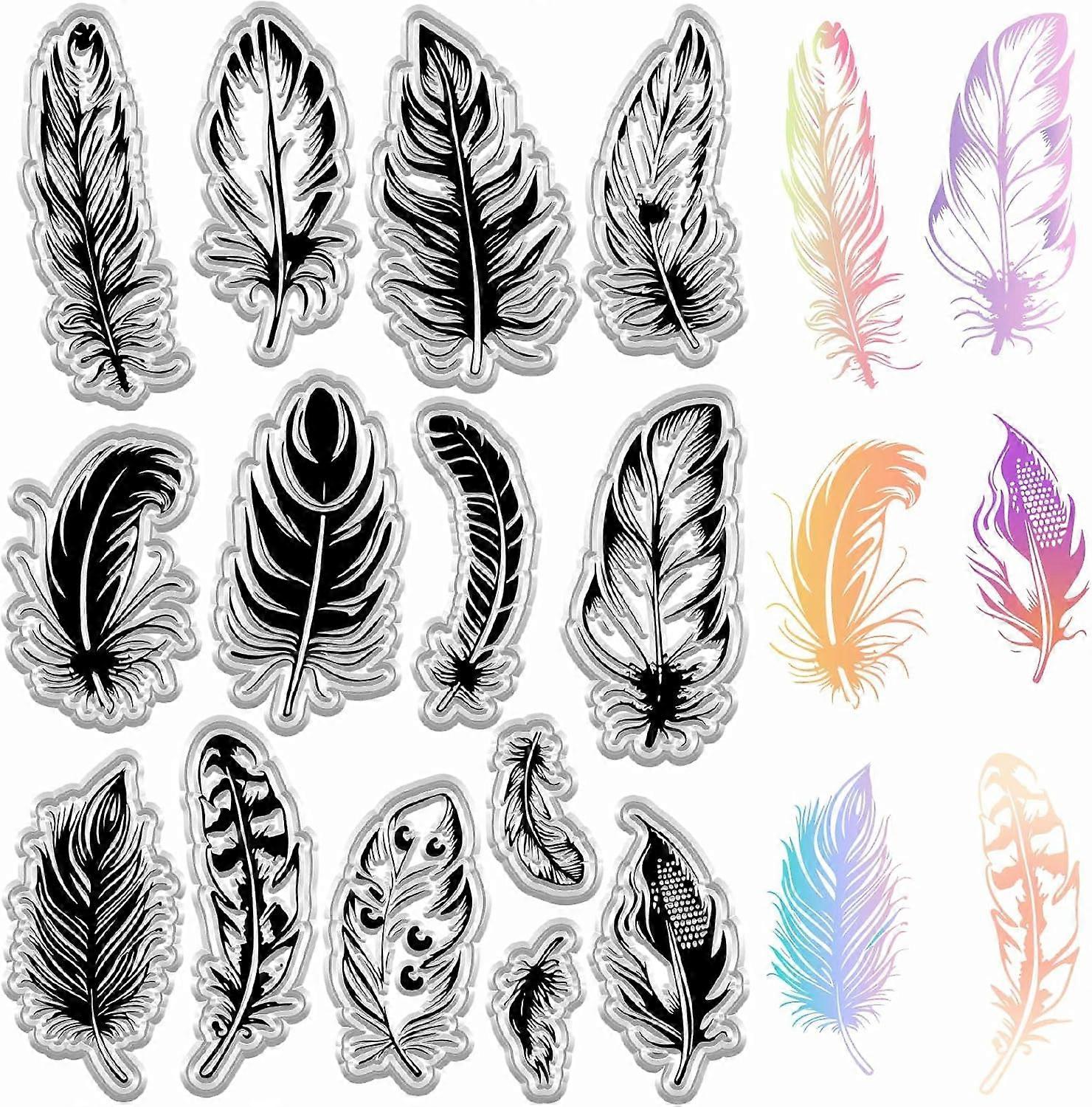 Feather Stamp Decorative Clear Stamps Reusable PVC Background Postmark Transparent Silicone Stamp Seal for DIY Craft Scrapbooking Journaling Card Maki