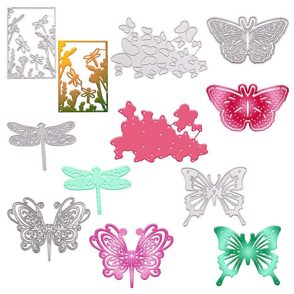 Carbon Steel Cutting Dies Stencils for DIY Scrapbooking/Photo Album Decorative Embossing DIY Paper Card Butterfly & Dragonfly Matte Platinum Color 6pc