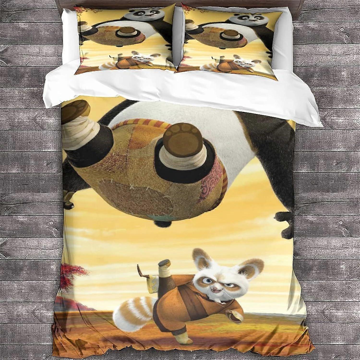 Kung Fu Panda Bedding Set Animation Parts Duvet Cover and Pillowcase in Comfortable and Soft Cotton Microfiber Double