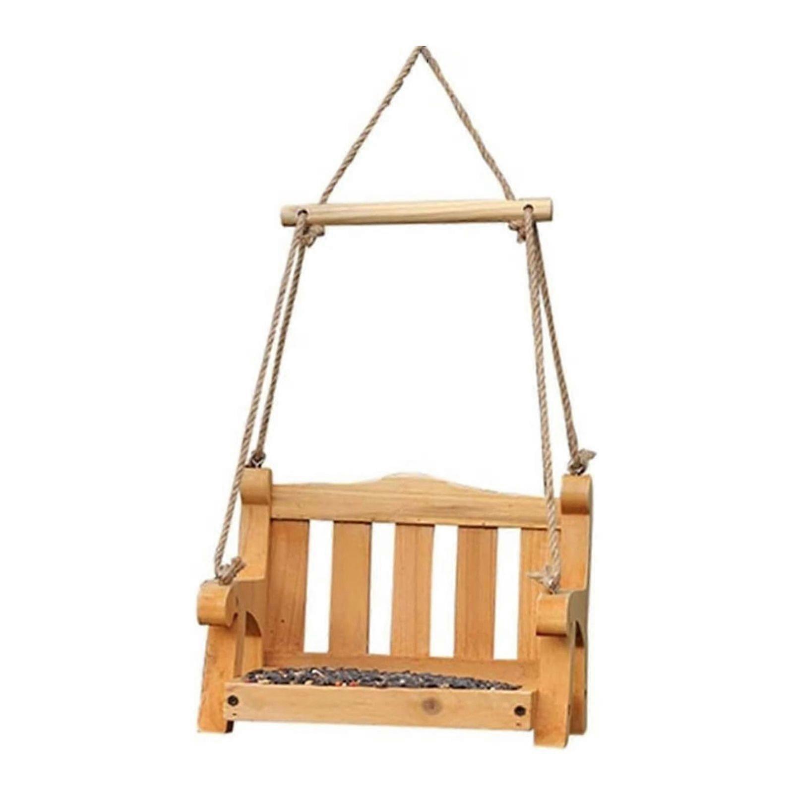Swing Wild Bird Feeder Stand Hanging Ornament with Lanyard Easy to Install Sturdy Construction Wood Bench Shaped Bird Feeder