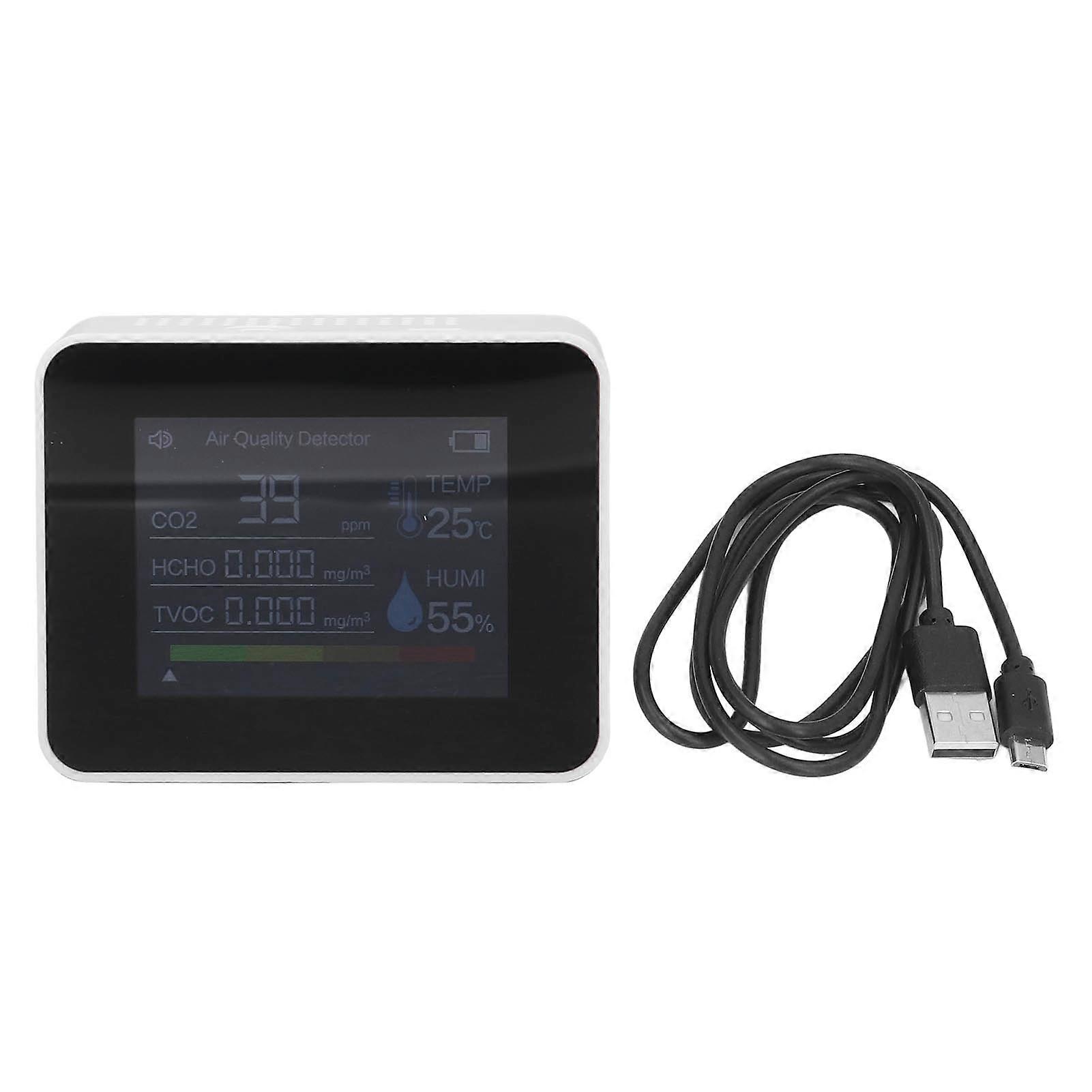 Portable Carbon Dioxide Detector USB Charging Temperature and Humidity Tester with Color Screen Display for Home White