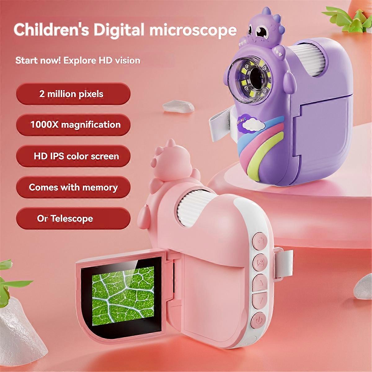 Children Microscope Camera HD Screen Portable Microscope with 8 LED Light for Taking Photo/Video 1000X Observe Tool A