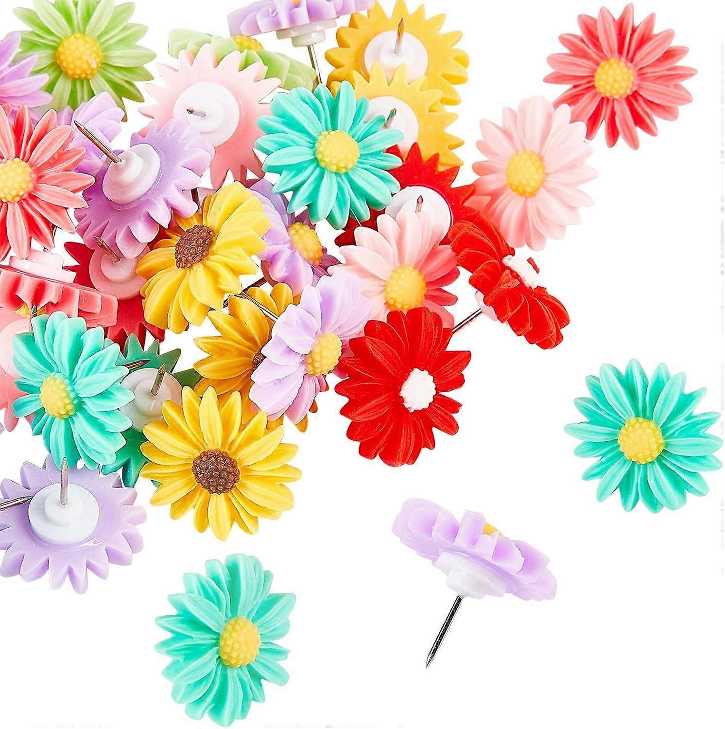 Daisy Pushpins 35 Pcs Colorful Resin Daisy Iron Map Pins for Photo Wall Feature Wall Whiteboard Cork Board Map Bulletin Board Office or Home