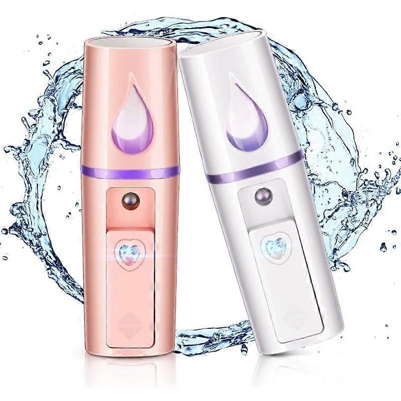 SBSGV 2 Pcs Nano Facial Mister Summer Cool Portable Mini Face Mist Handy Sprayer with USB Rechargeable Function for Skin Care Eyelash Extension(Pink,W