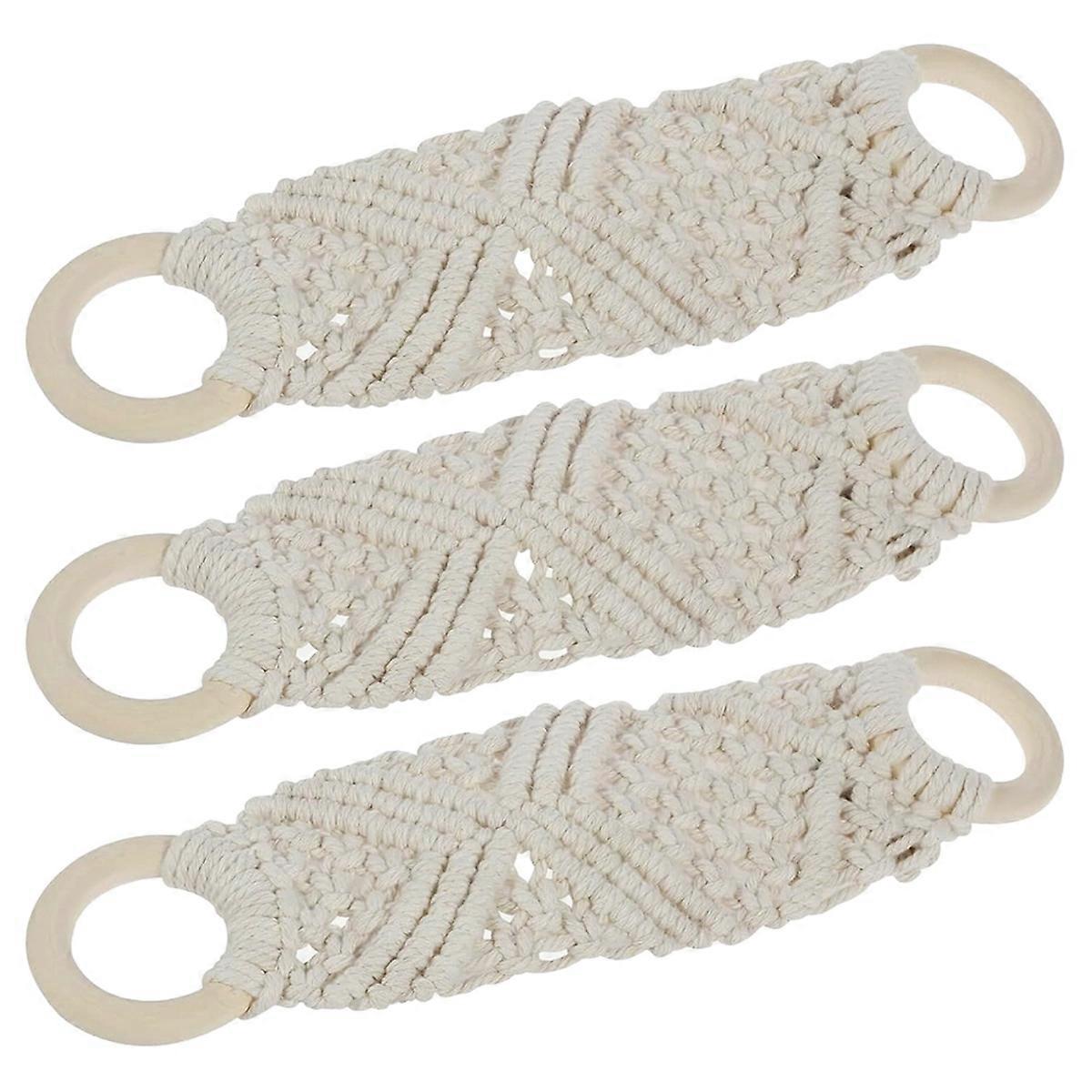 3個かぎ針編みのディッシュタオルホルダー、マクラメニットハンギングキッチンタオルホルダーループかぎ針編みタオルリング付き