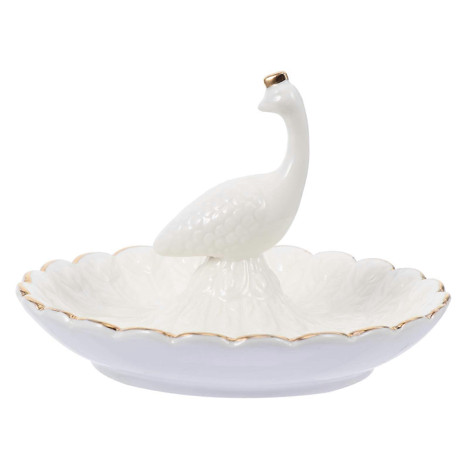 Ceramic Peacock Jewelry Tray for Earrings & Rings