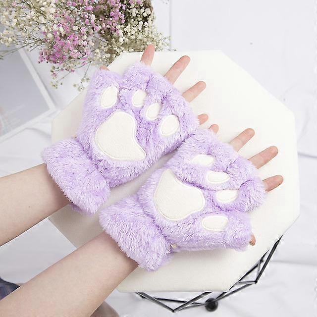 Kawaii Luvas de pelúcia macias e quentes com garras de gato fofas e sem dedos, luvas de pelúcia com meio dedo para mulheres, roupas de inverno, presentes de Natal
