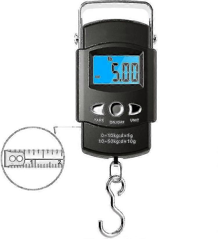 Fishing Scale (50kg) Portable Luggage Scale Electronic Hook With Lcd Screen And Tape Measure