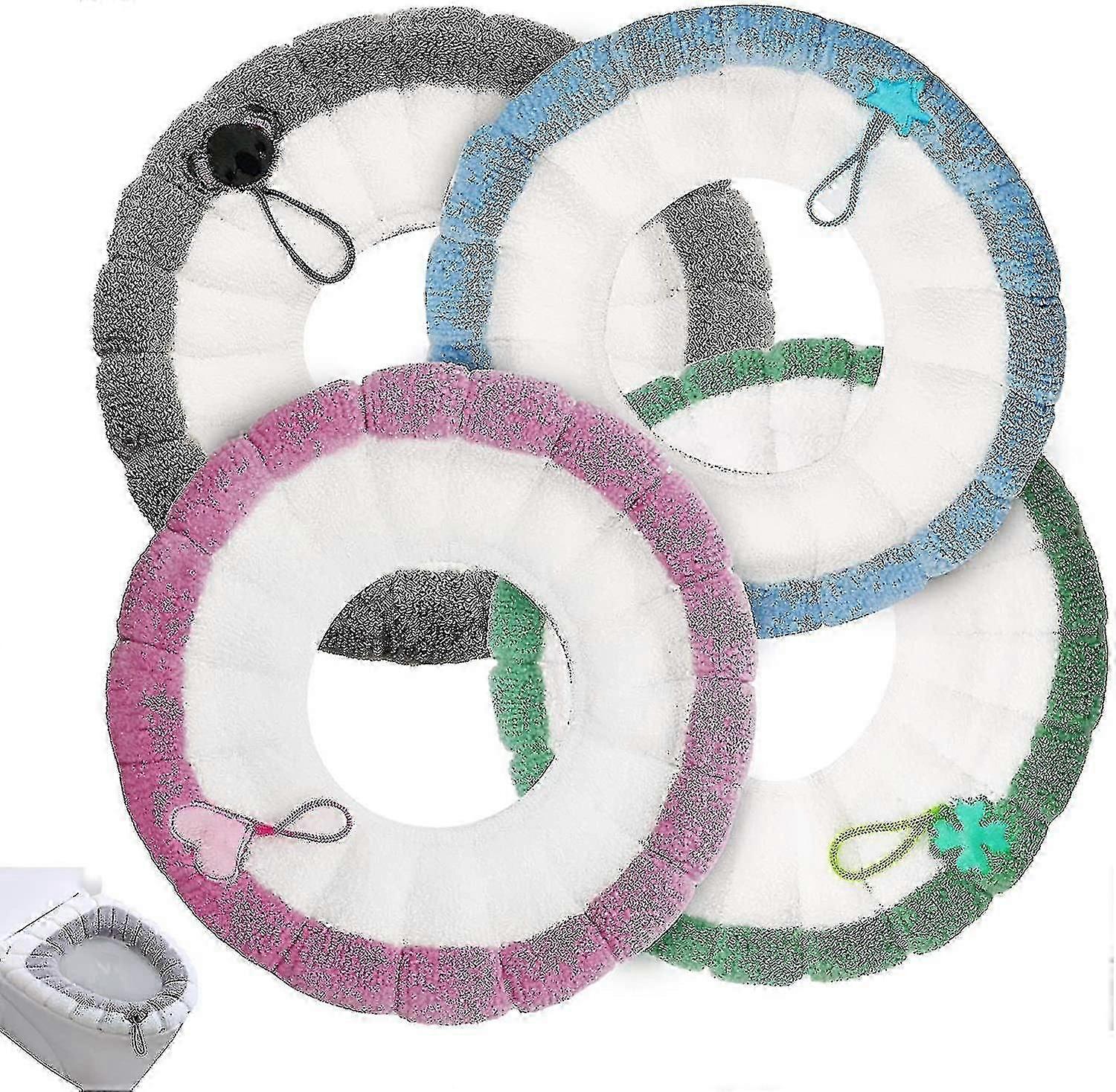 4 Stück WC Sitzkissen WC Sitzkissen Stoff WC ABDECKUNG Warme Toilettenmatte Abdeckung Stretch Waschbare Schutzhülle für Universal TOILETTENSITZ