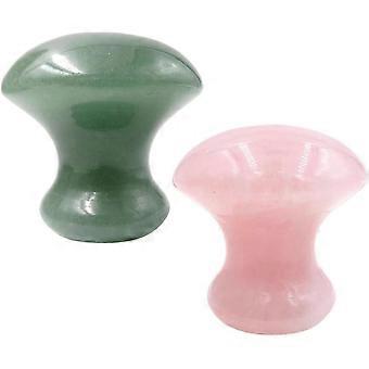 Gua Sha Massage Tool,2pcs Mushroom Shape Rose Quartz / Green Aventurine Jade Stone Crystal Guasha Scraping Stone 1553_Special Gift
