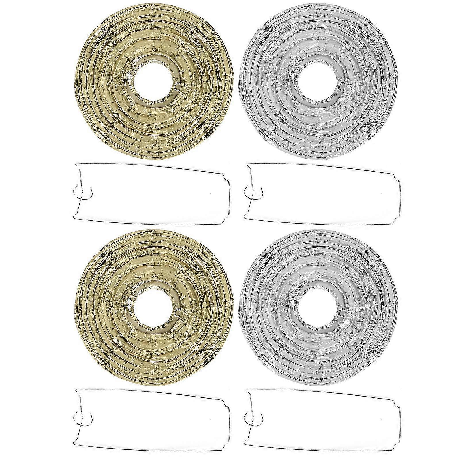 4 Sets Paper Lantern Gold Silver Spherical HandMade Hanging Handicrafts with Iron Frame