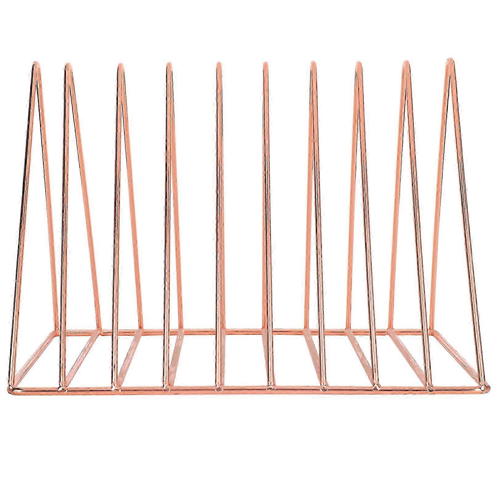 Triangle Book Shelf Metal Rose Gold Desk Books File Storage Rack Desktop Bookshelf