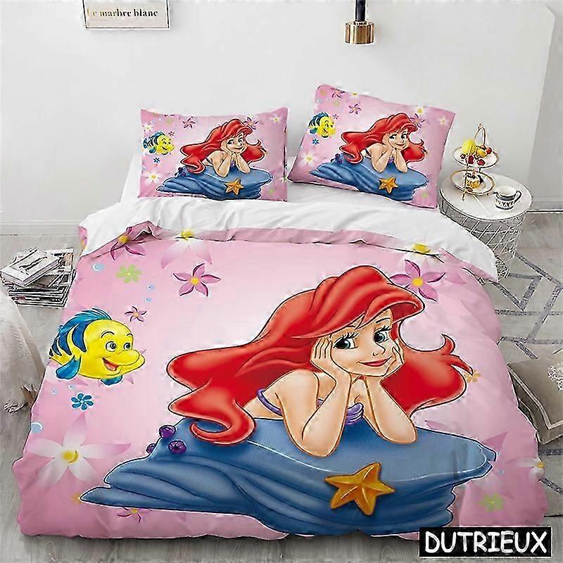 B863 Lakan Ariel Little Mermaid 3d sängkläder set Vacker prinsessa täcke överdrag och örngott påslakan set för hem sovrum inredning lakan HB