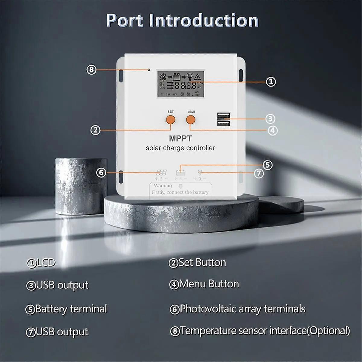 MPPT 20A Solar Charger Controller 12V 24V Battery Regulator with LCD Display for , Gel, Flooded and