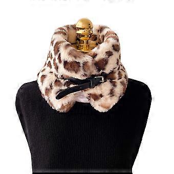 Frauen Winter Warm Flauschiger Plüschkragen Schal Leopardenmuster Halstuch mit verstellbarer Schnalle Gürtel Thermoschal Wrap Camel