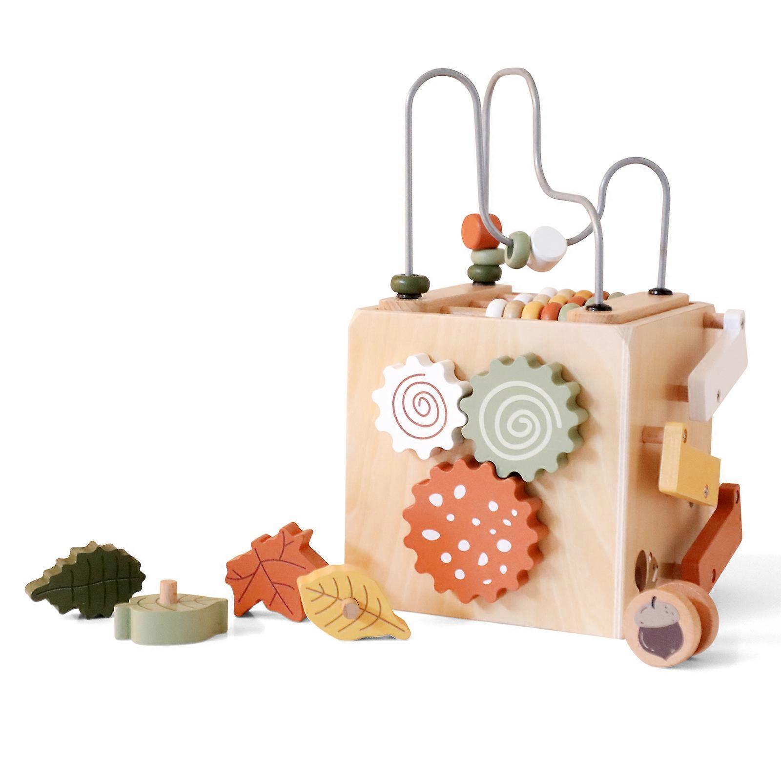 Wooden Activity Cube for Kids Playtime 10x10x10 Inches, Educational Toy for Early Learning and Motor Skills Development
