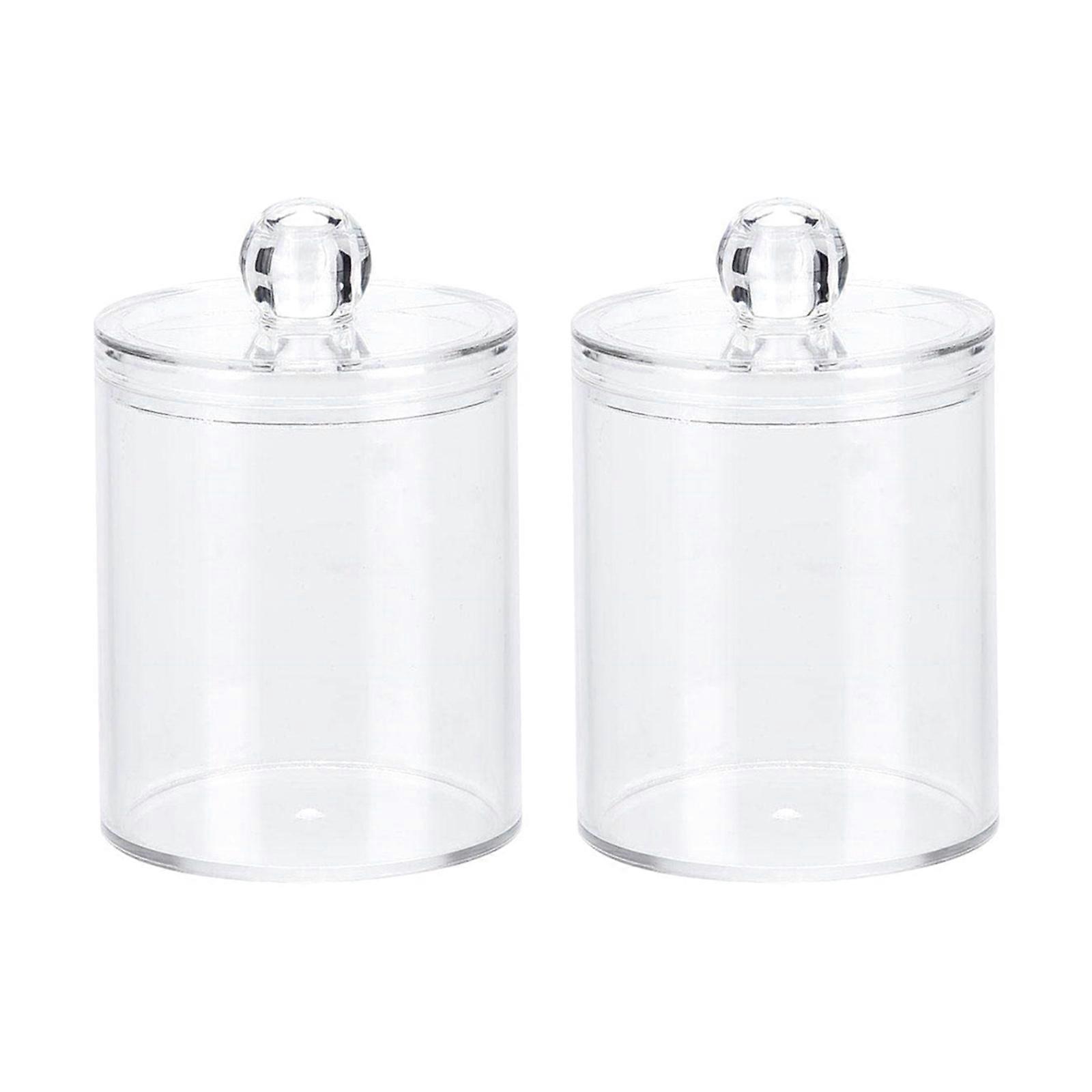 Paquet de 2 Qtip Holder Distributeur avec couvercles Boule de coton Coton-tige Tampon rond en coton Boîte de rangement Pot d’apothicaire transparent Multicolore