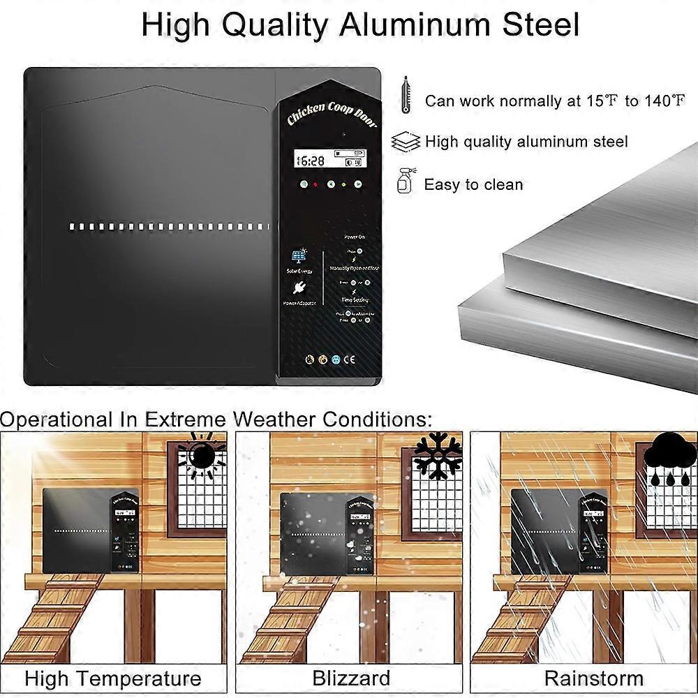 Automatische Hühnerstalltür 4 Modi Aluminium Coop Türöffner mit Fernbedienung / Timer / Lichtsensor / Manueller Modus LCD-Bildschirm Wetterfest Anti-P