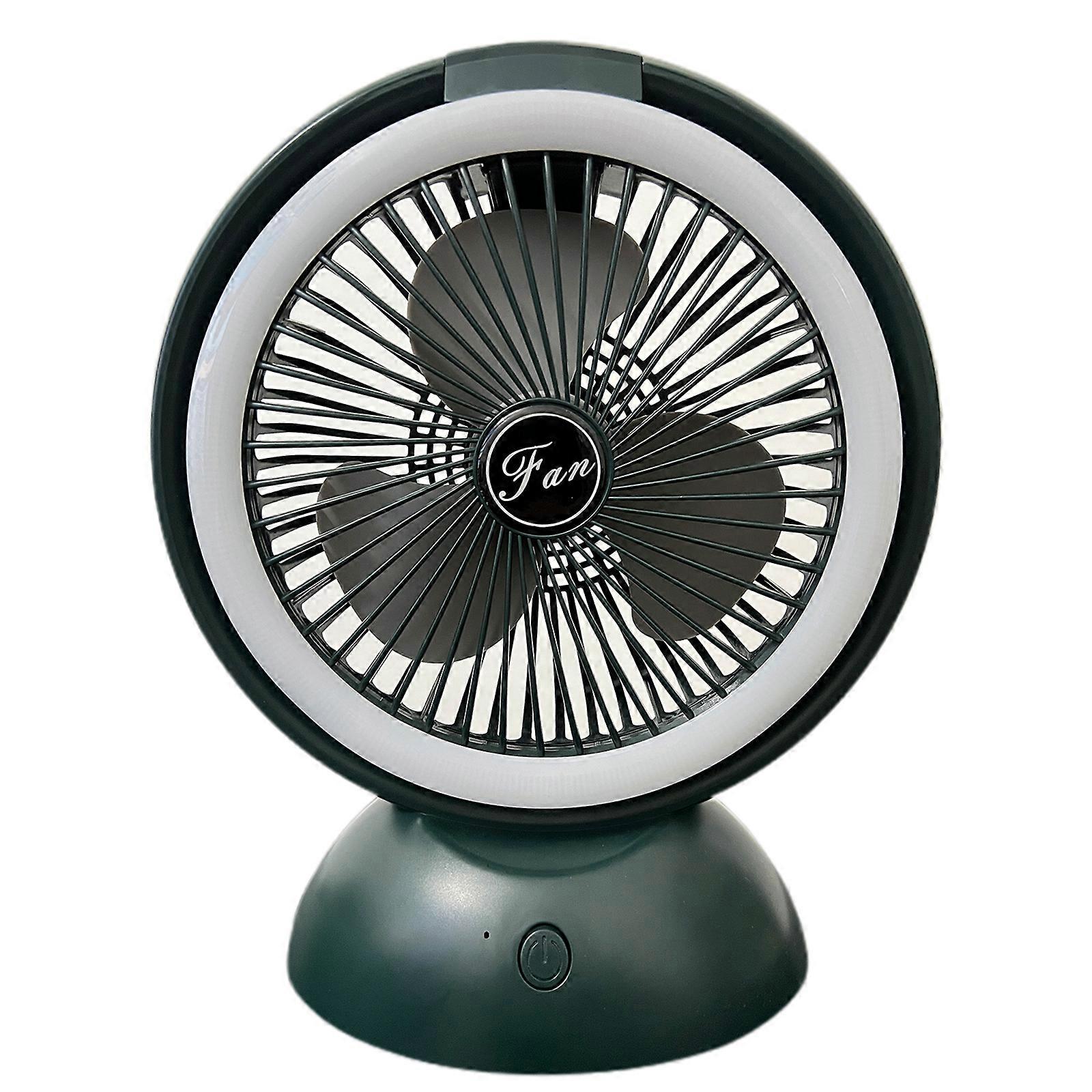 Summer 4 Speeds 1200mah USB Rechargeable Retro Style Mini Fan with LED Light Desktop Table USB Gazebo Fan Canopy Fan  Green