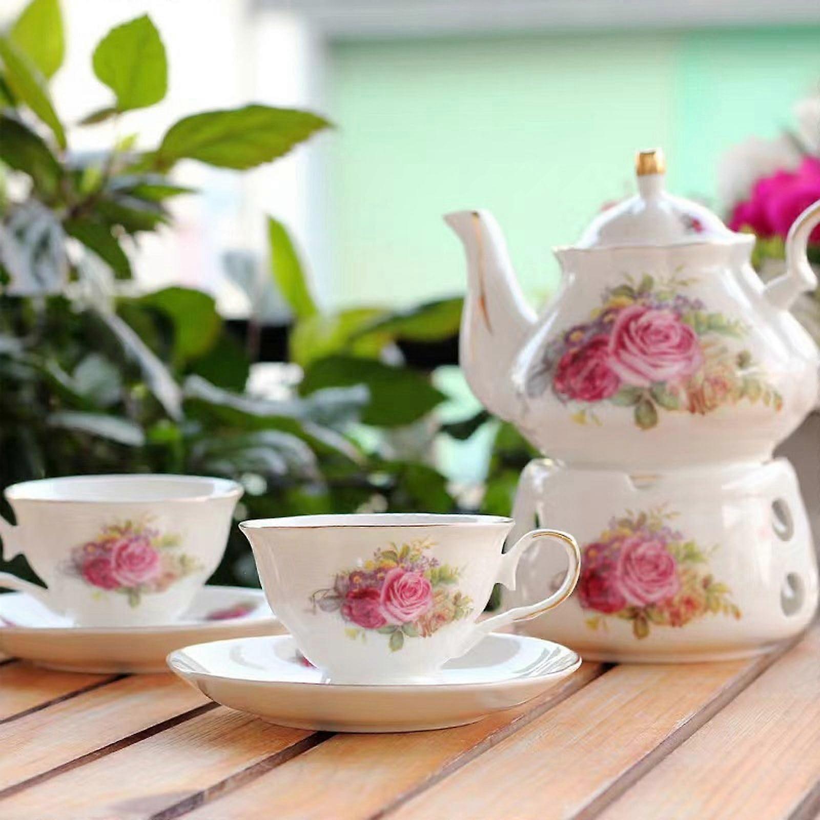 Keramik Kaffee Tee Geschenksets, Europäisches Luxus Teeset, Muttertag, Geburtstag, Weihnachten und Tagungen eignen sich als Geschenk (Edle Rose)