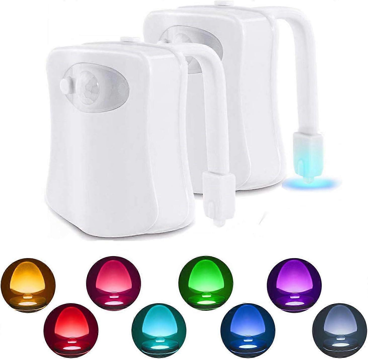 2 Pack LED Bathroom Night Light - Motion Sensor Bathroom Light, 8 Color Changes, Waterproof Automatic Bathroom Light