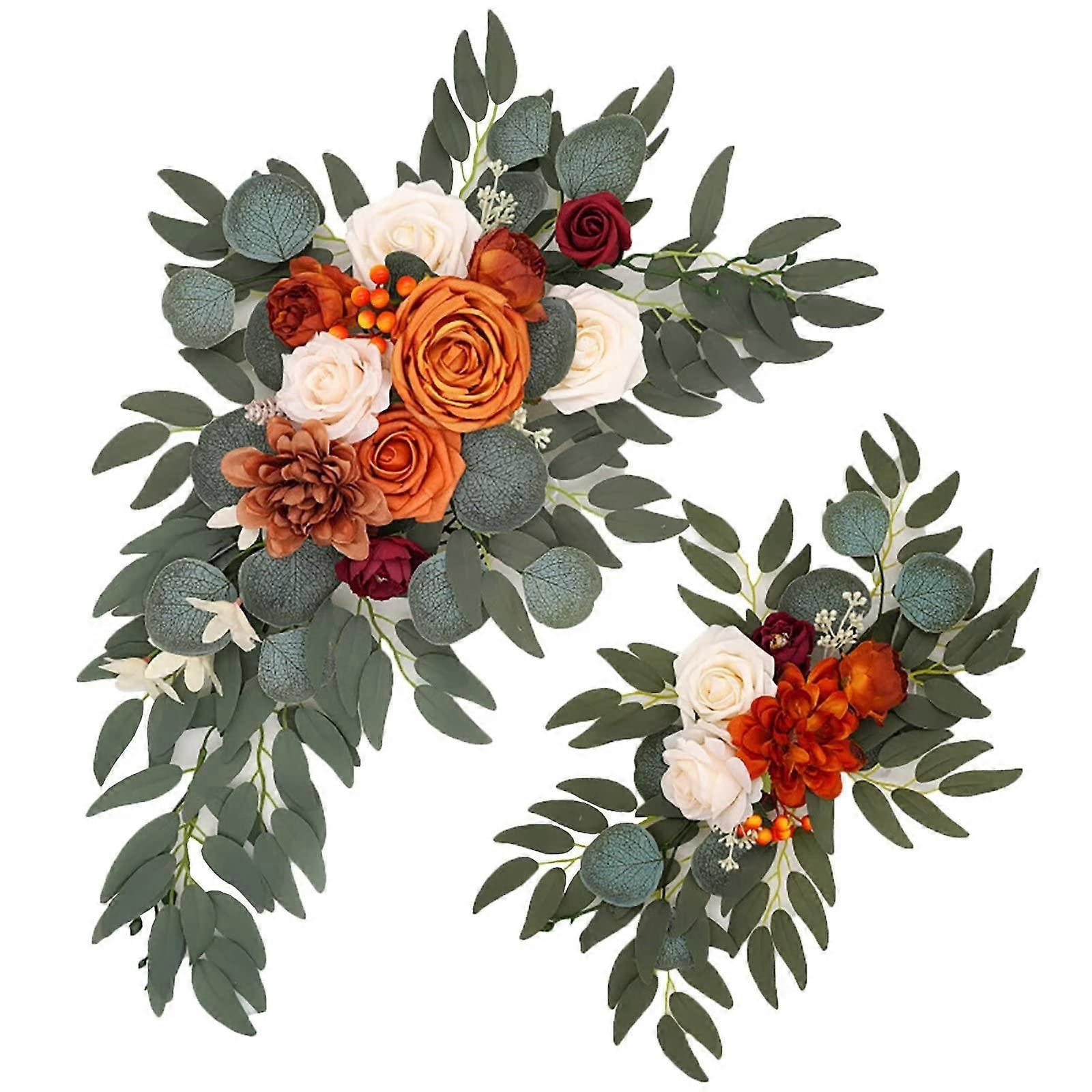 Wedding Arch Flowers Set Of 2, Rustic Floral Swag, Artificial Rose And Greenery For Wedding Reception
