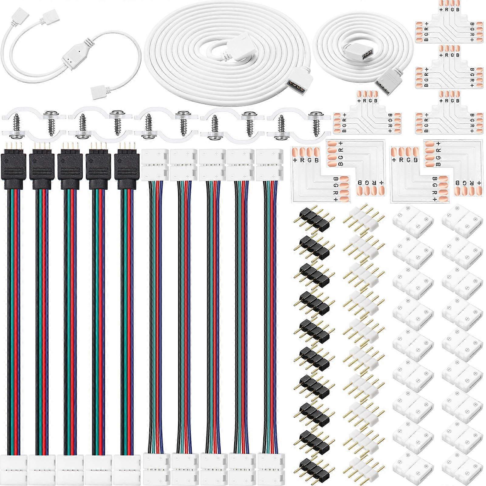 5050 4 Pin RGB 10mm LED Strip Connector Kit RGB Extension Cable, LED Strip Jumper, 2 Way RGB Splitter Cable