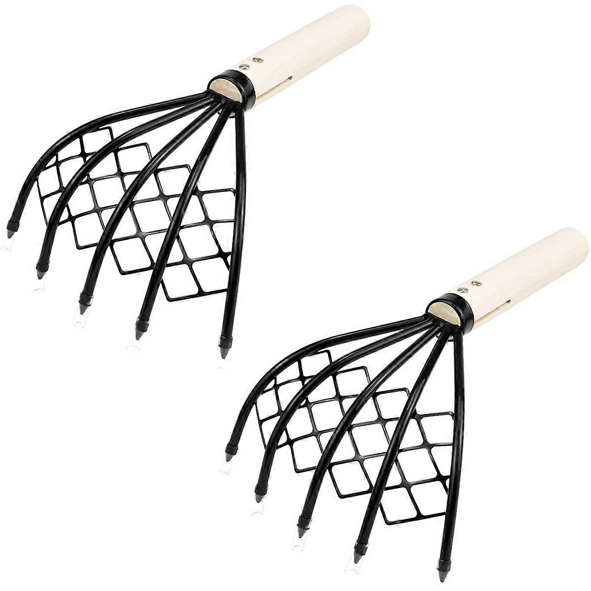 2Pcs Clam Rake for Clamming,Claw Rake with Mesh Net Clam Seafood Digging Rake Shell Clam Digger Handle Clam Scraper Tool for Beach