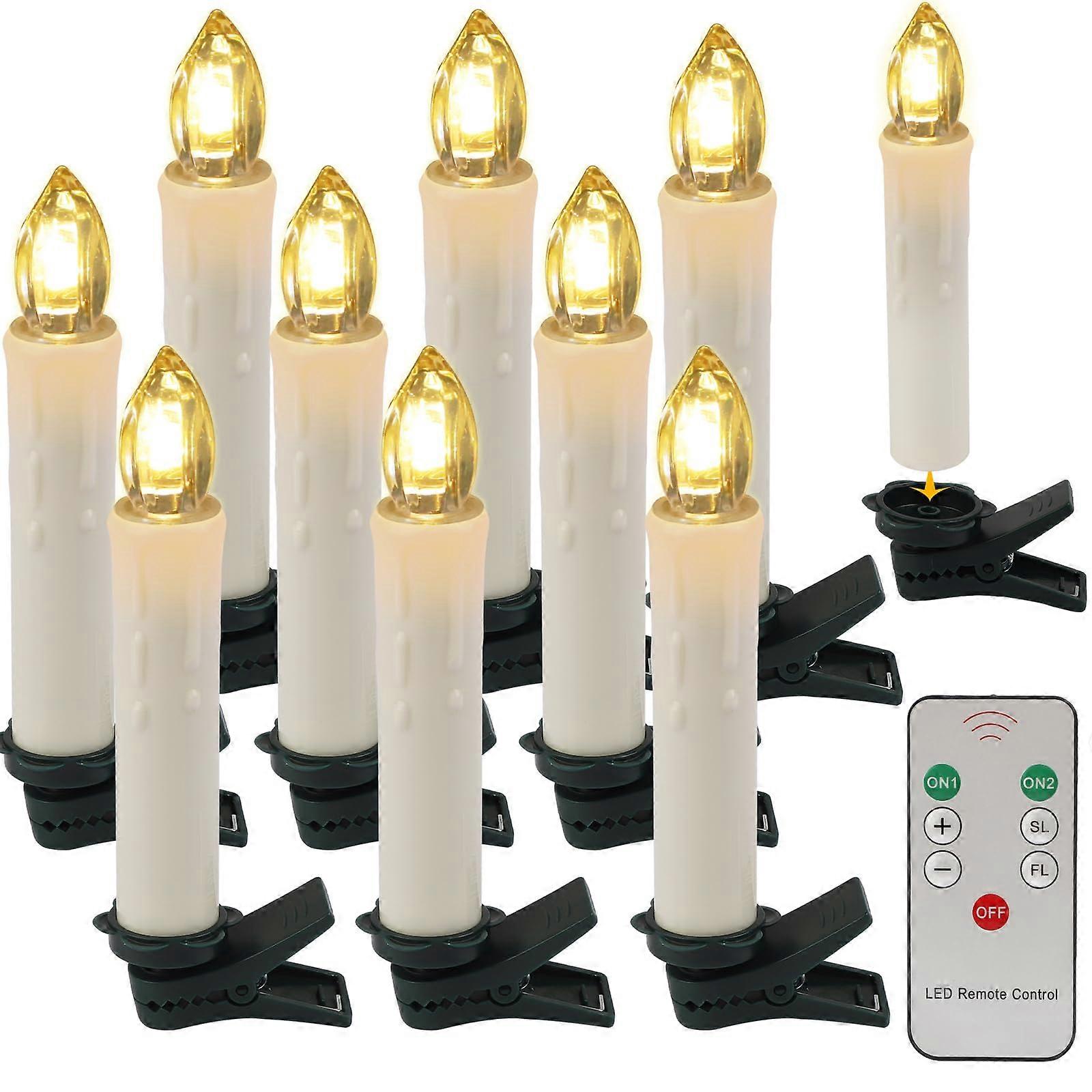 Eurofone LED Flameless Taper Candles with Remote and Removable Clips, Battery Operated, Drip Effect, Warm White, 10 Set