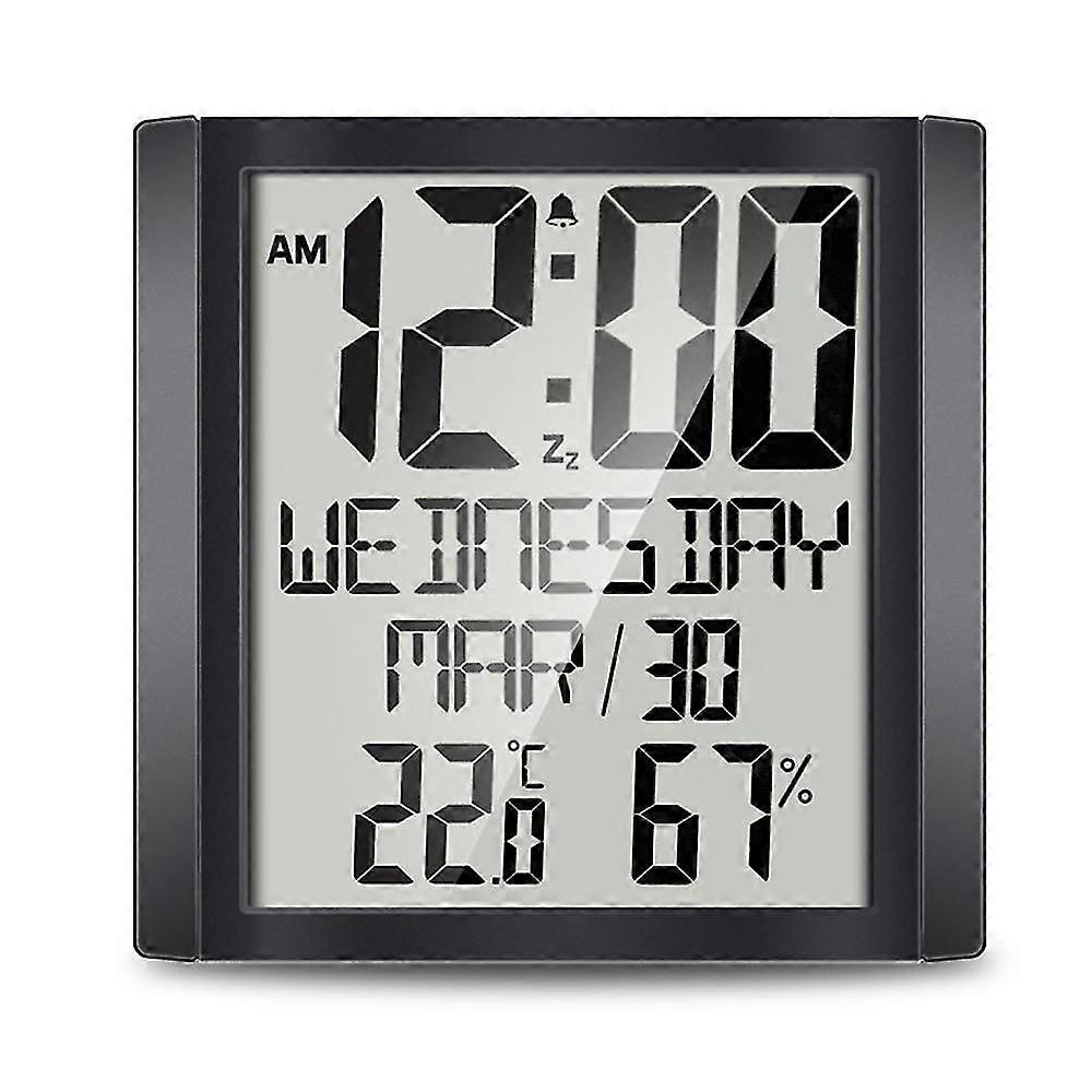 Stylish Multi-Function Wall Clock with Thermometer, Hygrometer, Alarm & Snooze - Large Display, Silent Operation