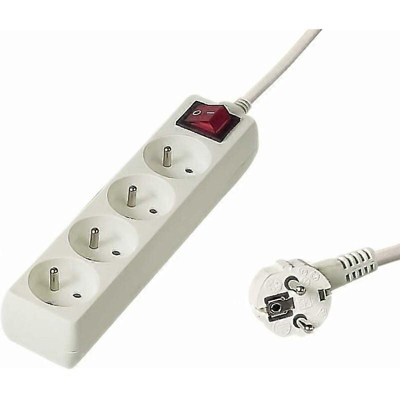 Power Strip with Mains Switch 2m, 4 Sockets, 220V Extension Cord, Quality Power Strip with Child Safety, White Color,