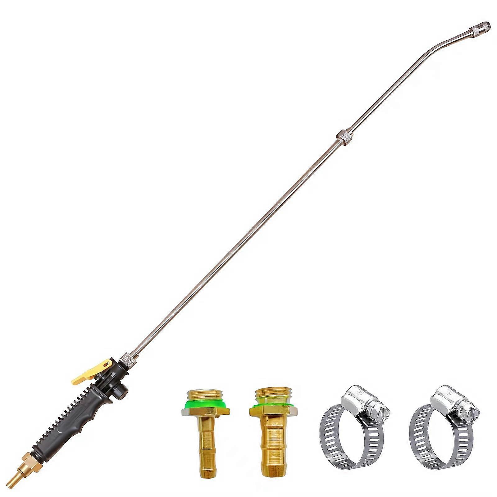 36 Inch Replacement Spray Nozzle Compatible with 3/8'' and 1/4'' Hoses, Stainless Steel with Shut-Off Valve and 2 Hose Clamps