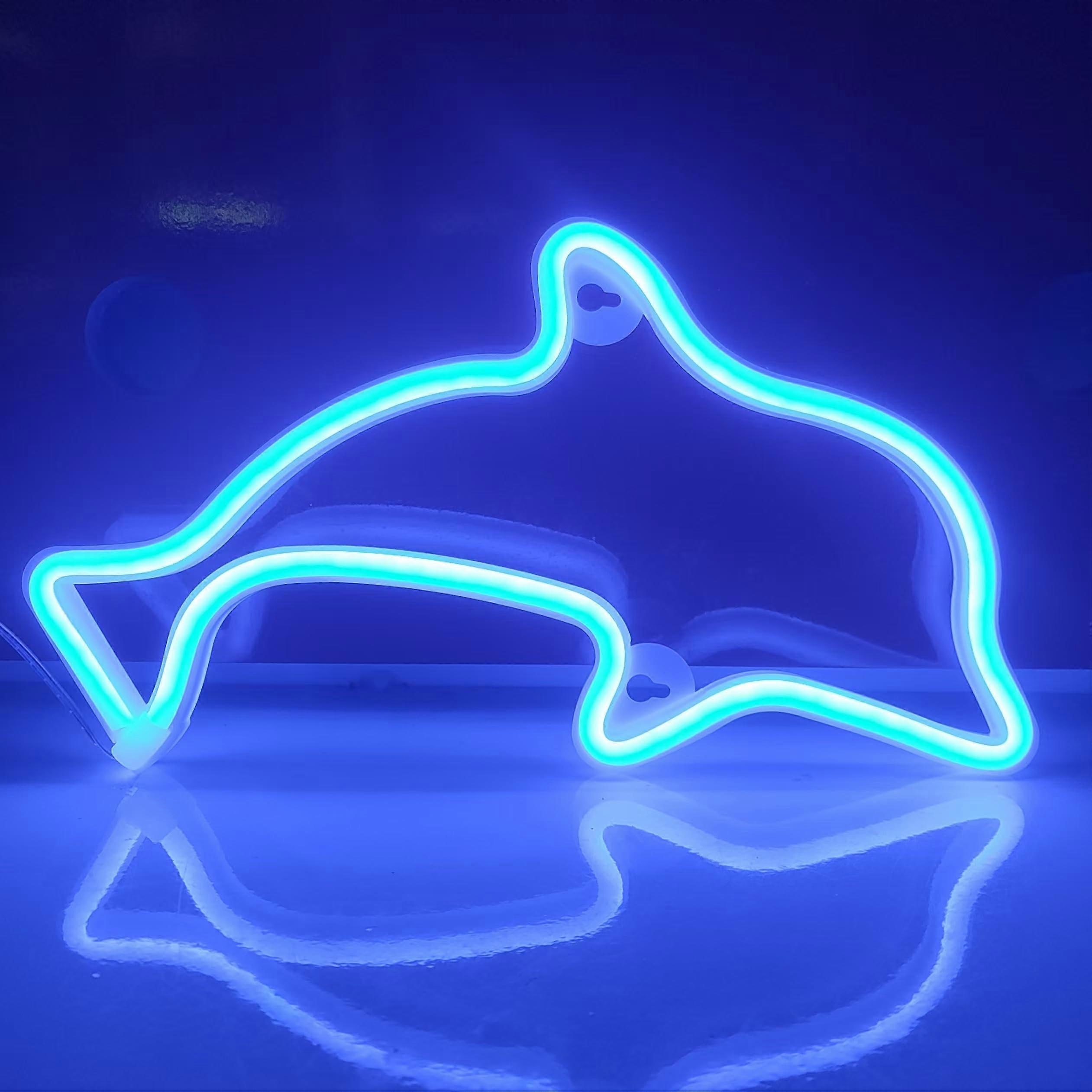 Dolphin Neon Sign, USB or 3-AA battery-powered neon light, led table decoration, (blue)