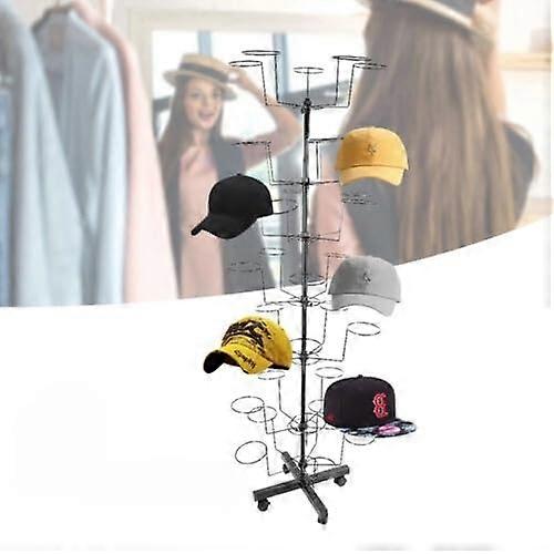 7 Tier Hat Display Rack Stand, Movable Iron Hat Rack with 4 Wheels, Rotating