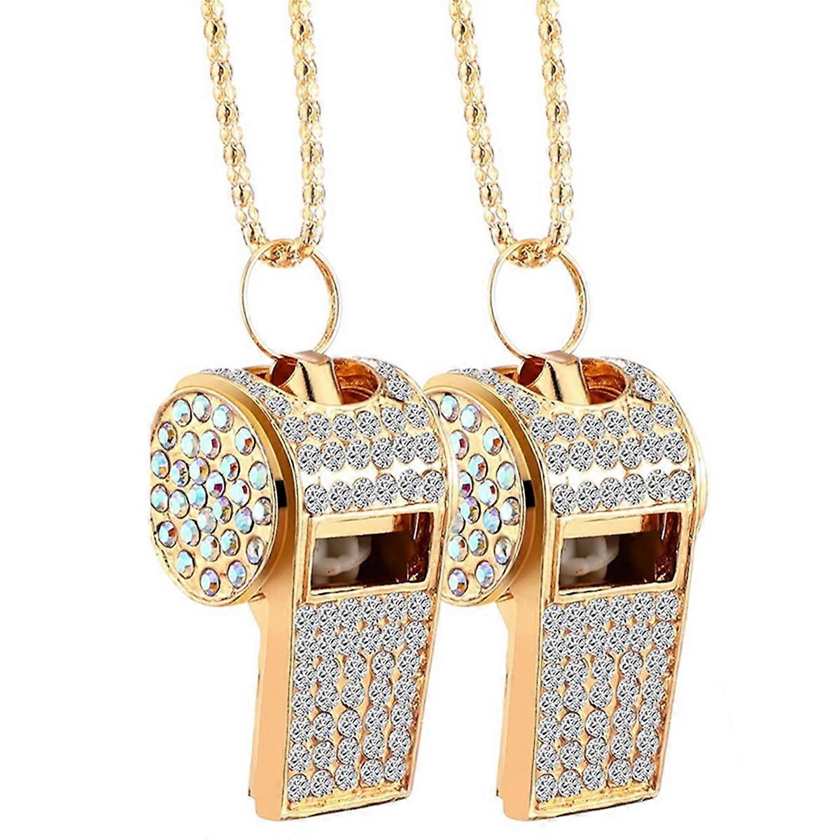 2 Pack Bling Whistle Crystal Rhinestone with Chain,Shining Whistle