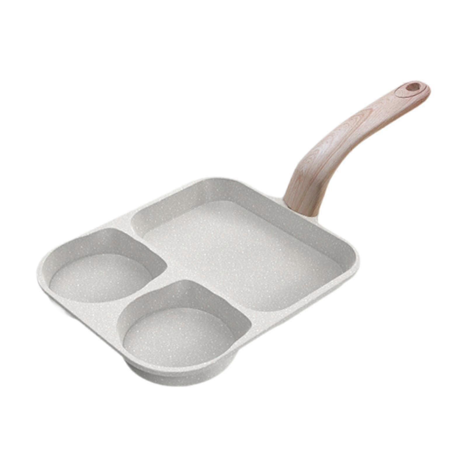 3-in-1 Breakfast Skillet for Egg Steak Frying Pan with Wooden Handle Multifunctional Kitchen Cooking Tool