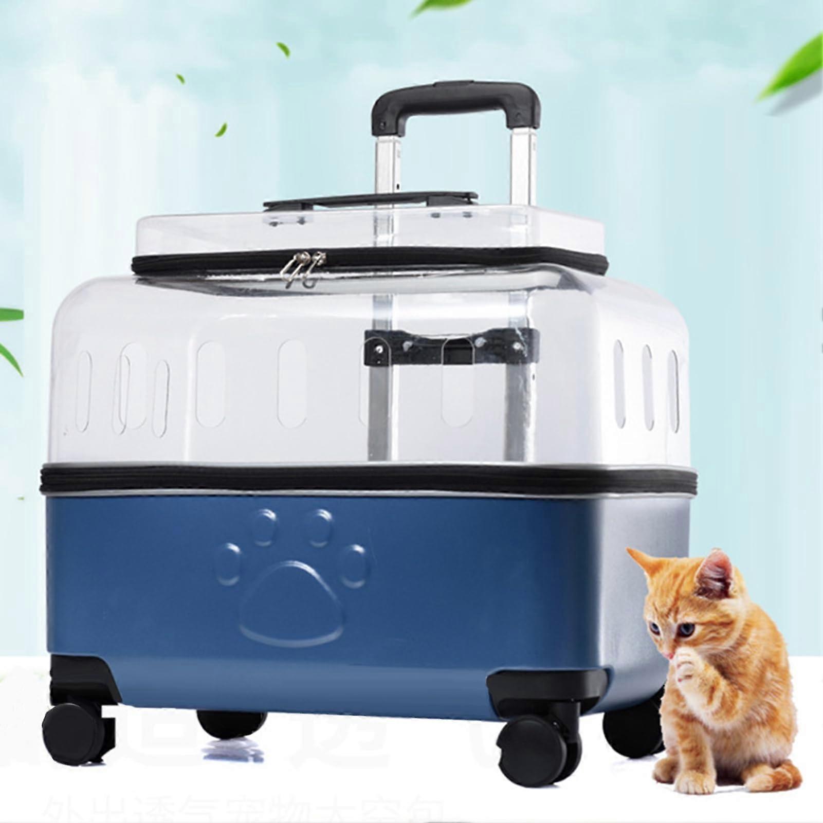 Clear Cat Carrier with Wheels, Transparent Rolling Cat Suitcase, Breathable Holes, Lightweight Travel Bag for Cats
