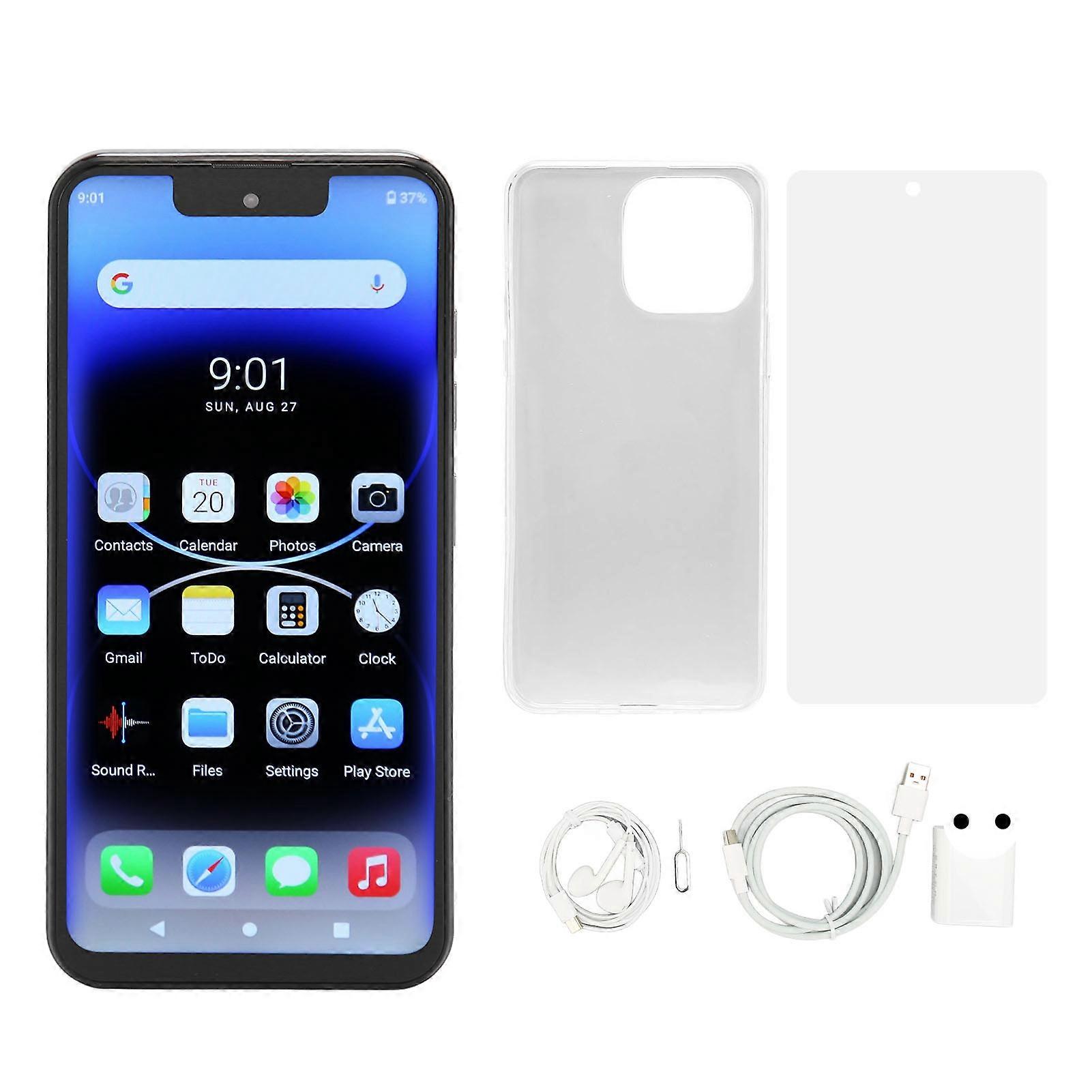 6.7 In 4G Unlocked Cell 6800mAh 8GB RAM 256GB ROM 100‑240V 16MP Front 32MP Rear Camera Face Unlock Mobile Phone for Android 12.0 Black EU Plug