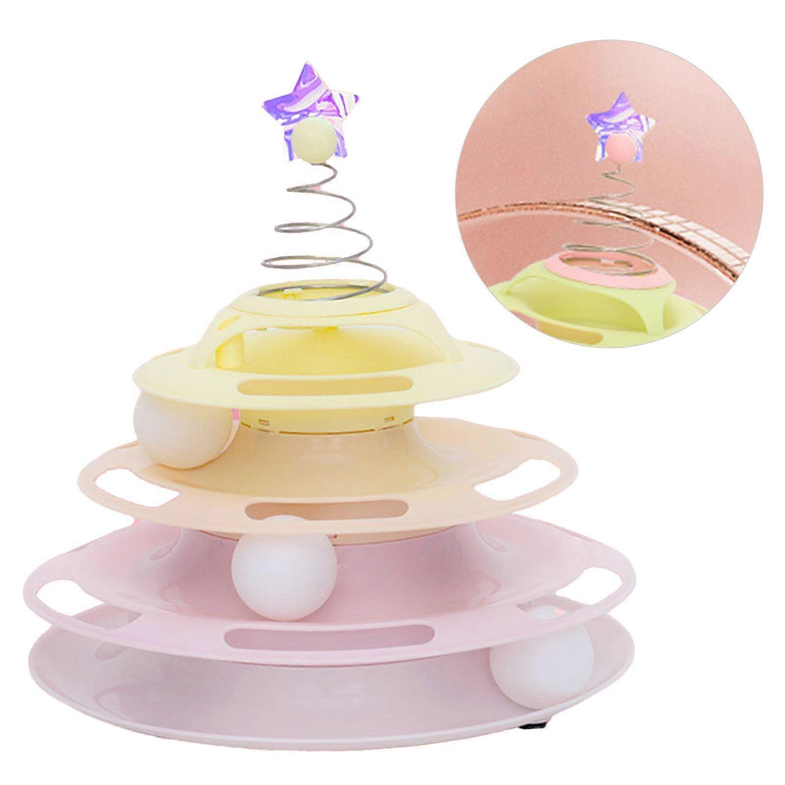 SDIGV Cat Toy Roller 3 Levels Antislip Base Easy to Clean Interactive Turntable Track Toy for Batting Chasing Swatting
